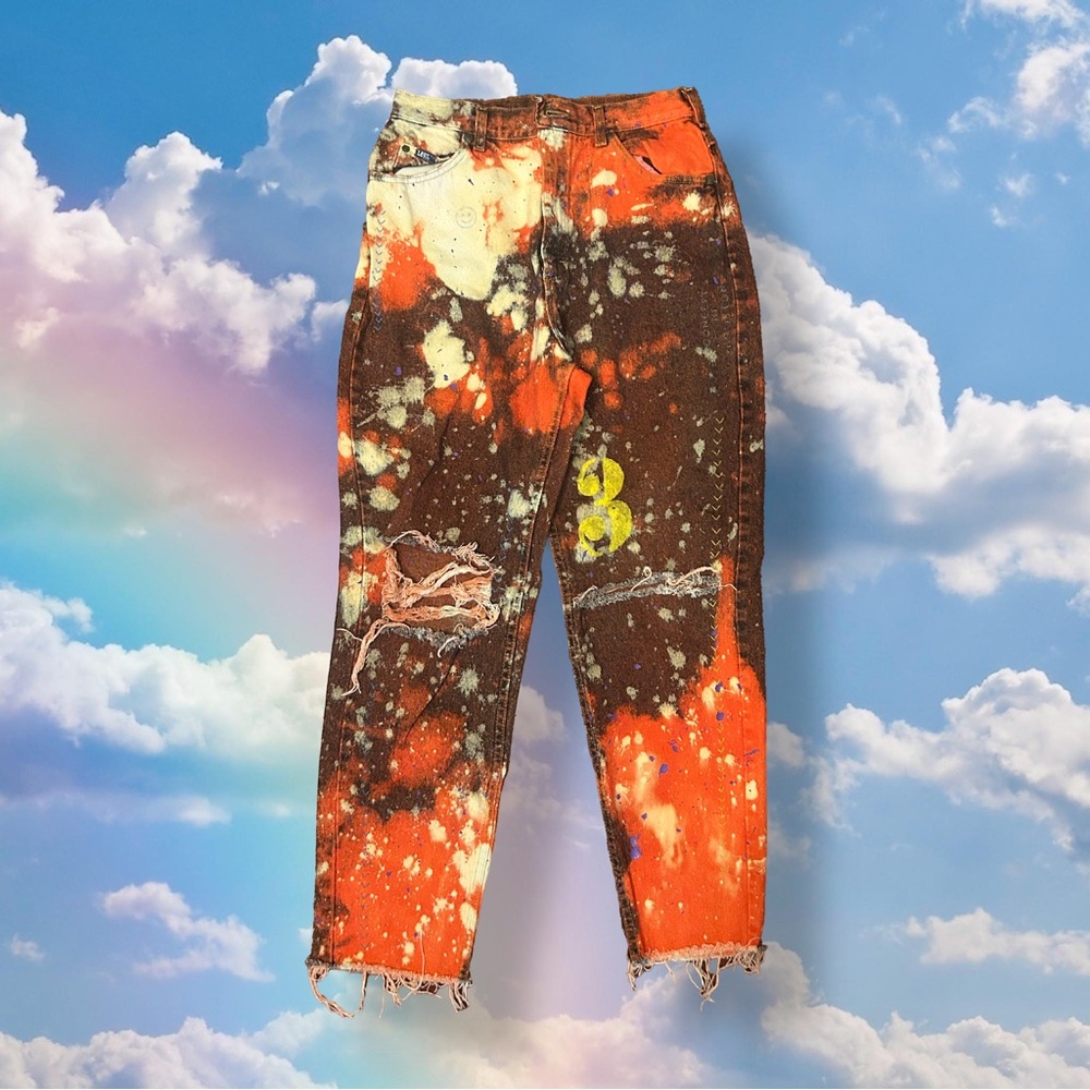 CUSTOM DYED RAW HEM UNISEX SKATER LEE JEANS - ABOUT SZ 33